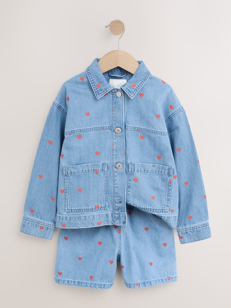 Jeans - Conjunto de jaqueta e shorts de algodão Heart Emb 100% (3a16anos) - Imagem 7 de 7