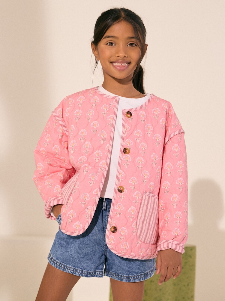 Pink Mixed Print Quilted Jacket (3-16yrs) - Image 1 of 4