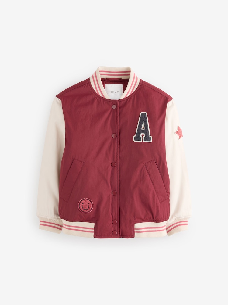Burg/White Shower Resistant Varsity Bomber Jacket (3-16yrs) - Image 10 of 16