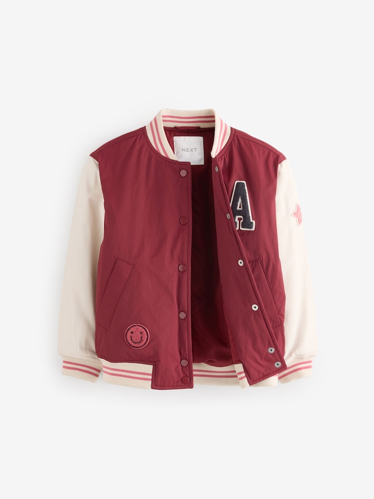 Burg/White Shower Resistant Varsity Bomber Jacket (3-16yrs) - Image 11 of 16