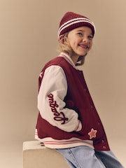 Burg/White Shower Resistant Varsity Bomber Jacket (3-16yrs) - Image 3 of 16