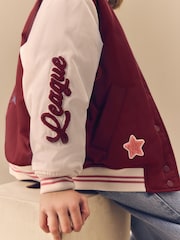 Burg/White Shower Resistant Varsity Bomber Jacket (3-16yrs) - Image 4 of 16