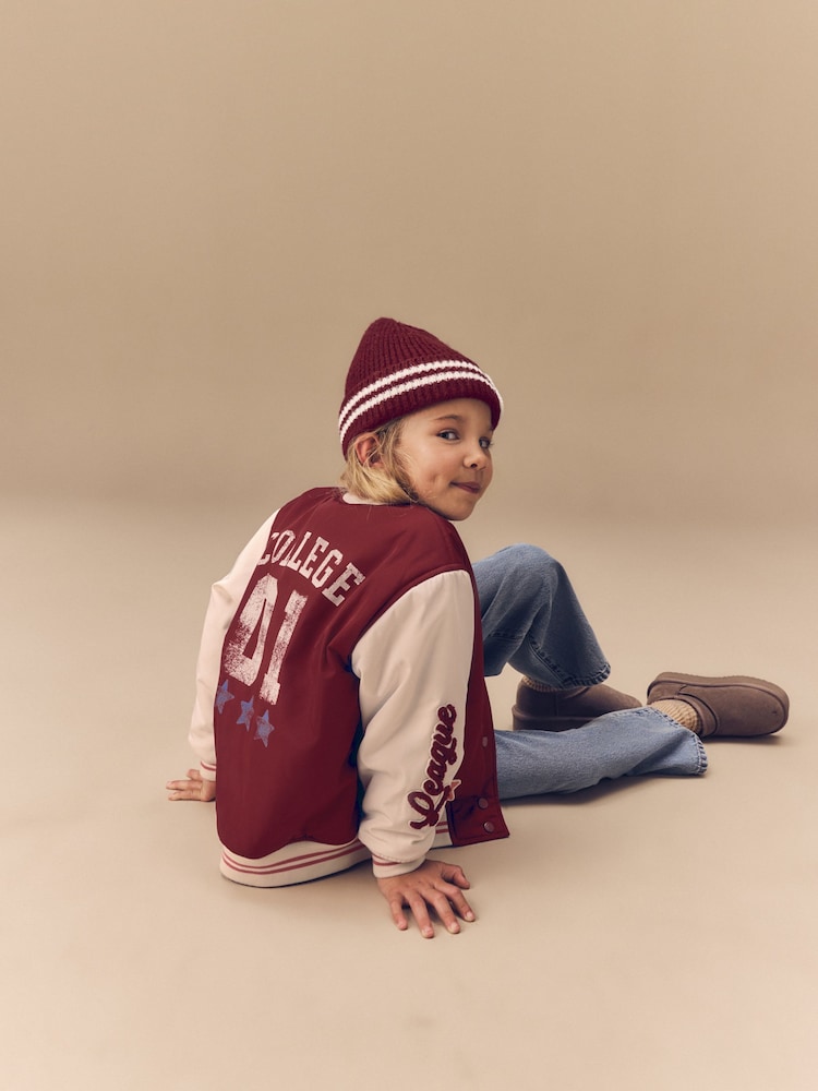 Burg/White Shower Resistant Varsity Bomber Jacket (3-16yrs) - Image 7 of 16