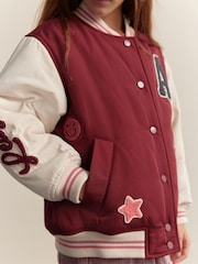 Burg/White Shower Resistant Varsity Bomber Jacket (3-16yrs) - Image 8 of 16