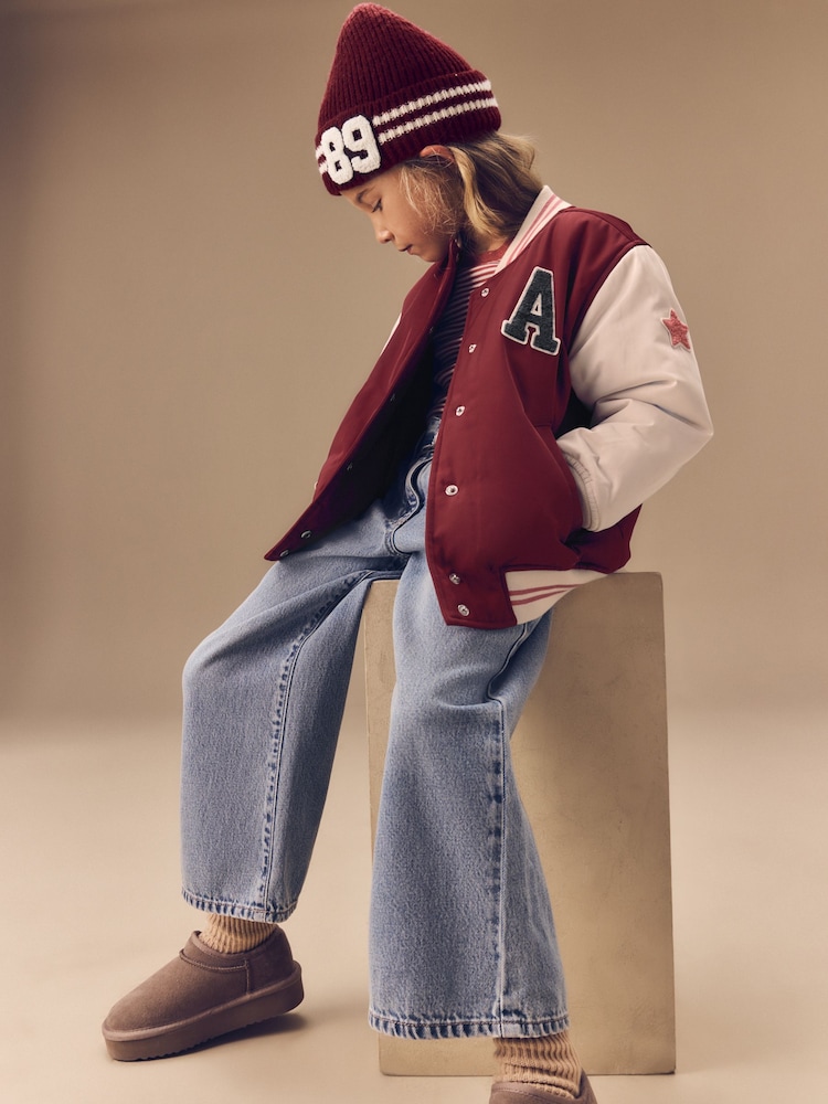Burg/White Shower Resistant Varsity Bomber Jacket (3-16yrs) - Image 9 of 16