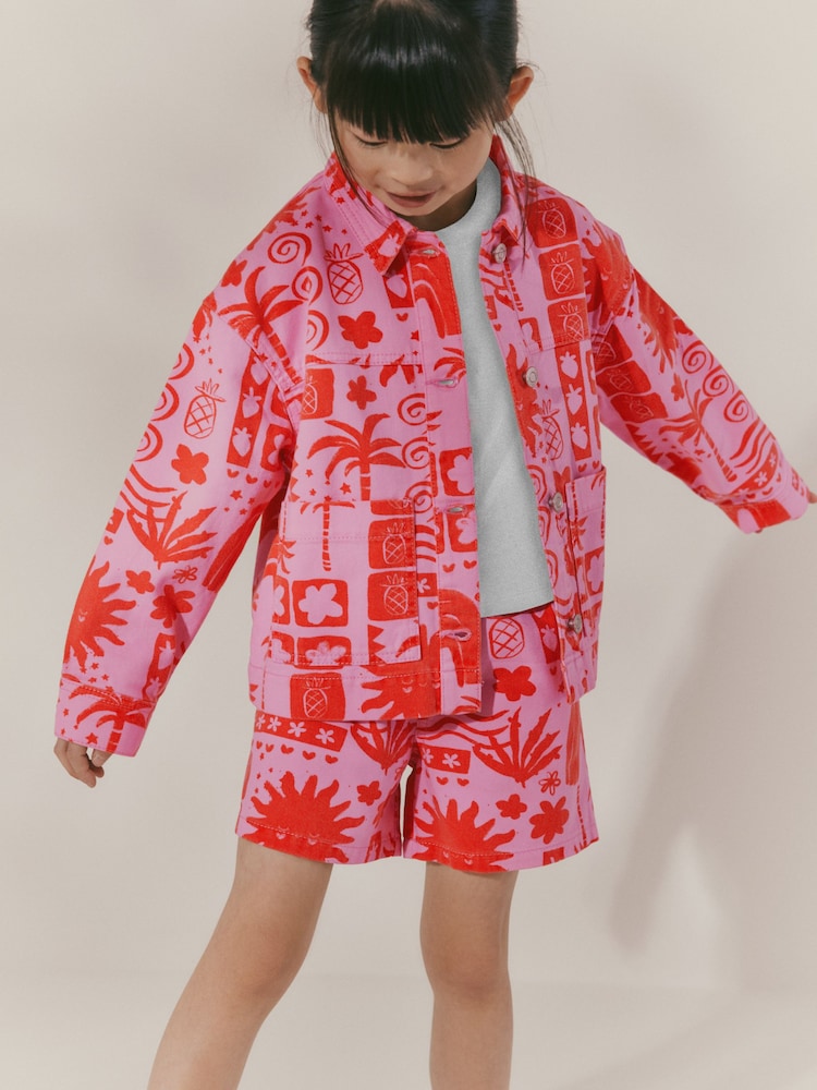 Rosa/Rot - AOP-Set aus Shacket und Shorts (3–16 J.) - Bild 1 von 7 Rosa/Rot - AOP-Set aus Shacket und Shorts (3–16 J.) - Bild 1 von 7