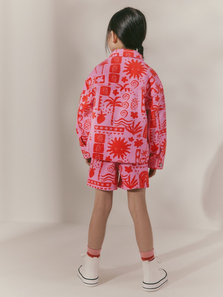 Pink/Red AOP Shacket and Shorts Set (3-16yrs) - Image 3 of 7