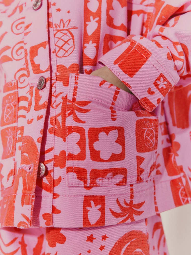 Pink/Red AOP Shacket and Shorts Set (3-16yrs) - Image 4 of 7