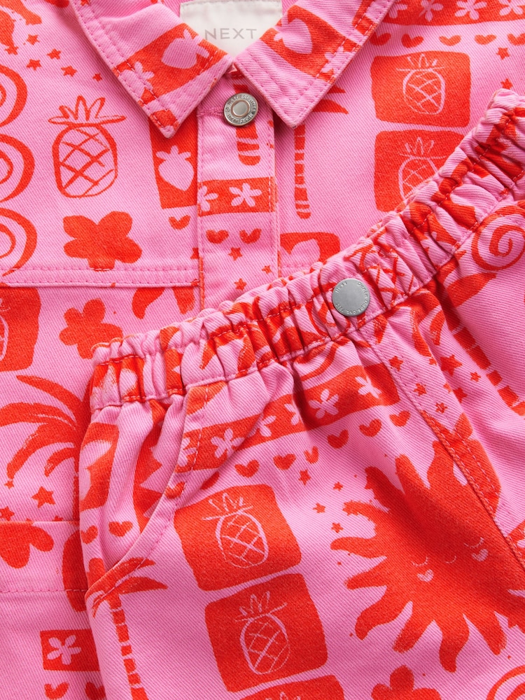 Pink/Red AOP Shacket and Shorts Set (3-16yrs) - Image 6 of 7