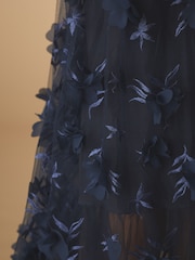 Blue Navy 3D Floral Print Textured V-Neck Maxi Dress - Image 5 of 9