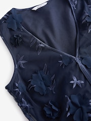 Blue Navy 3D Floral Print Textured V-Neck Maxi Dress - Image 7 of 9