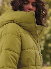 Bright Green Shower Resistant Padded Puffer Hooded Mid Length Coat - Image 5 of 11