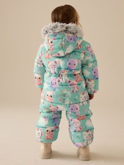 Teal Blue Shower Resistant Printed Snowsuit (3mths-7yrs) - Image 2 of 9