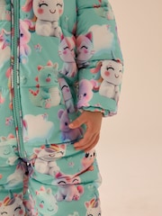 Teal Blue Shower Resistant Printed Snowsuit (3mths-7yrs) - Image 3 of 9