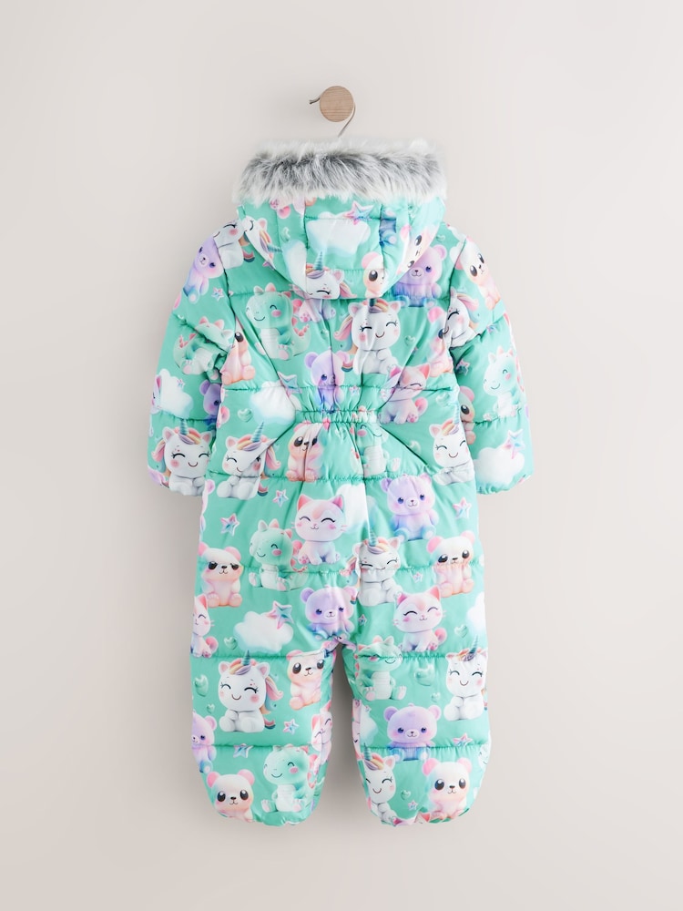 Teal Blue Shower Resistant Printed Snowsuit (3mths-7yrs) - Image 6 of 9