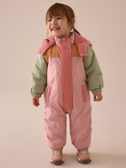 Pink Waterproof Colour Block Snowsuit (3mths-7yrs) - Image 1 of 10