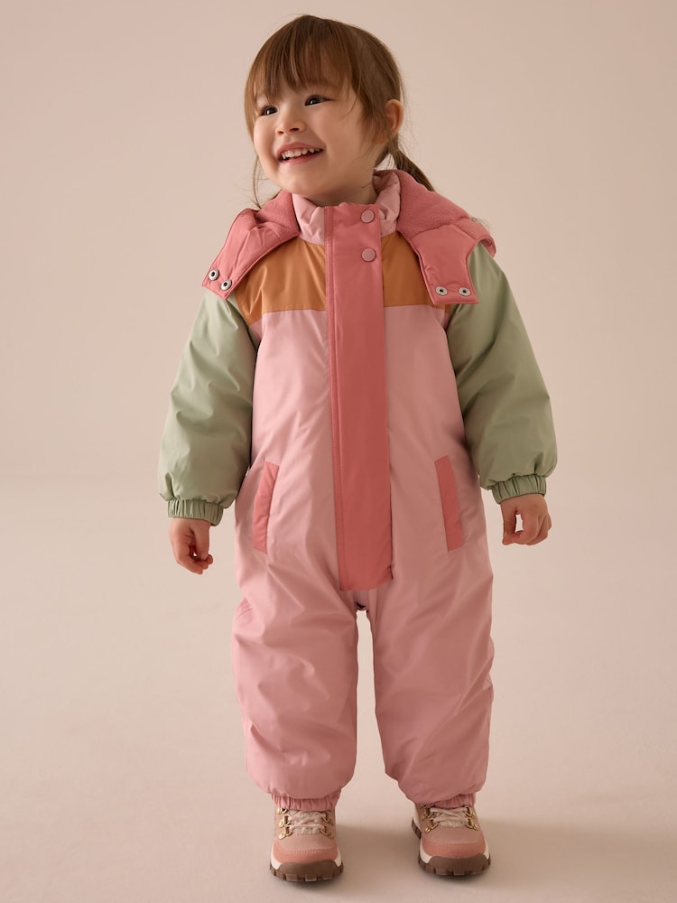 Pink Waterproof Colour Block Snowsuit (3mths-7yrs) - Image 1 of 10