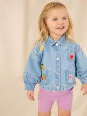 Mid Blue Denim Embroidered Shacket (3mths-7yrs) - Image 1 of 9