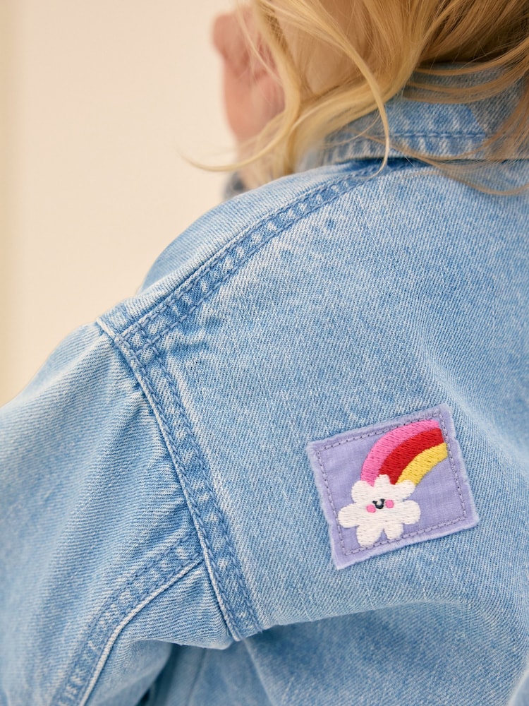 Mid Blue Denim Embroidered Shacket (3mths-7yrs) - Image 4 of 9