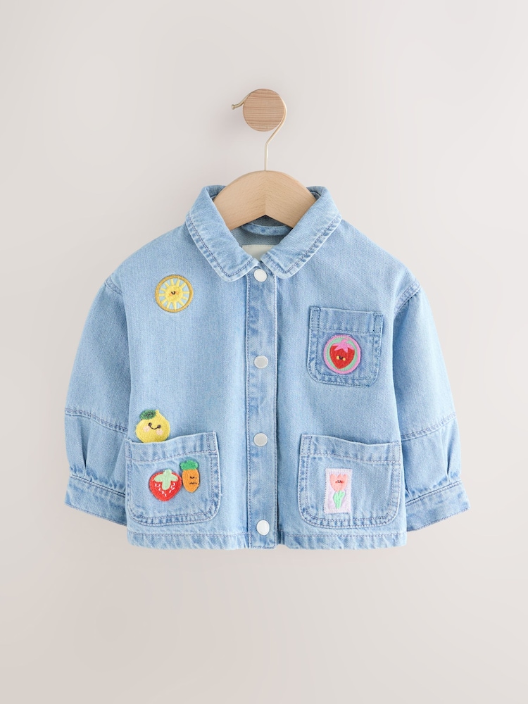 Mid Blue Denim Embroidered Shacket (3mths-7yrs) - Image 6 of 9