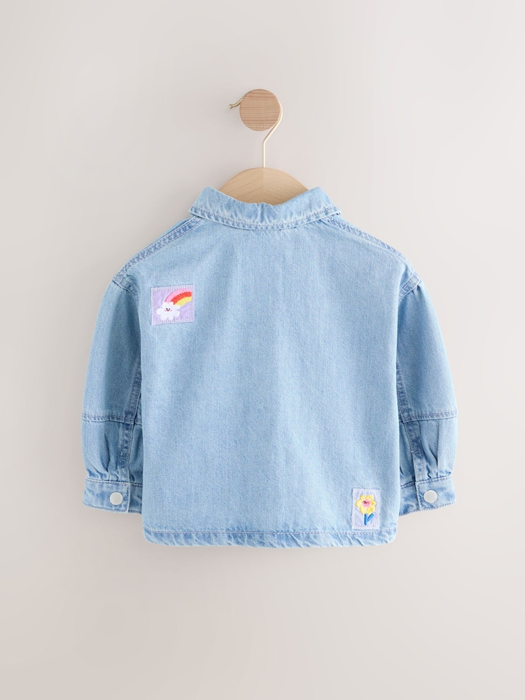 Mid Blue Denim Embroidered Shacket (3mths-7yrs) - Image 7 of 9