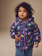 Navy Blue Shower Resistant Fleece Lined Hooded Padded Coat (3mths-7yrs) - Image 1 of 10