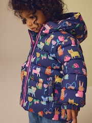 Navy Blue Shower Resistant Fleece Lined Hooded Padded Coat (3mths-7yrs) - Image 3 of 10