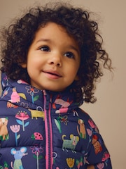 Navy Blue Shower Resistant Fleece Lined Hooded Padded Coat (3mths-7yrs) - Image 4 of 10
