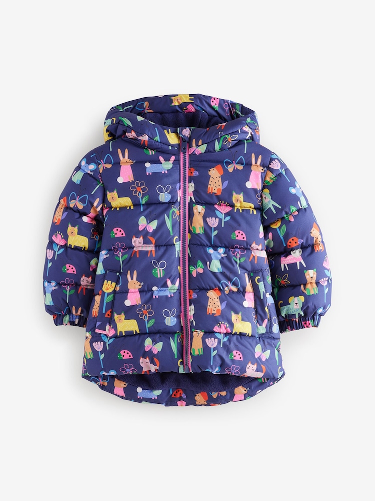 Navy Blue Shower Resistant Fleece Lined Hooded Padded Coat (3mths-7yrs) - Image 5 of 10