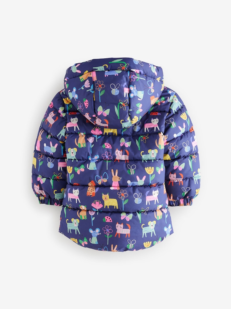 Navy Blue Shower Resistant Fleece Lined Hooded Padded Coat (3mths-7yrs) - Image 6 of 10