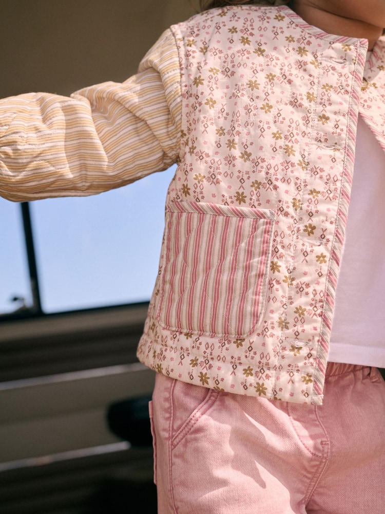 Pink Stripe 100% Cotton Quilted Jacket (3mths-7yrs) - Image 4 of 4