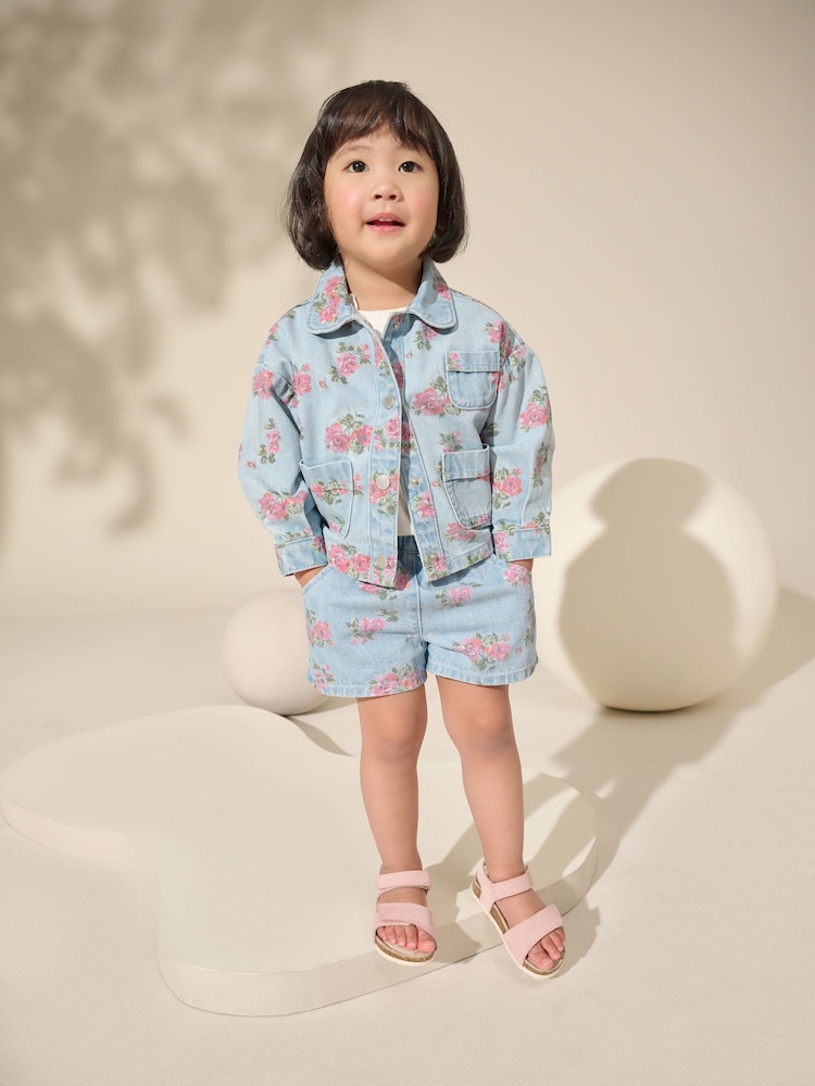 Blue Denim 100% Cotton Printed Shacket and Shorts Set (3mths-7yrs) - Image 1 of 10