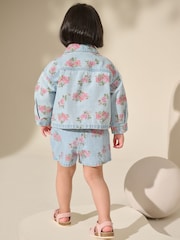 Blue Denim 100% Cotton Printed Shacket and Shorts Set (3mths-7yrs) - Image 3 of 10