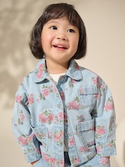 Blue Denim 100% Cotton Printed Shacket and Shorts Set (3mths-7yrs) - Image 4 of 10