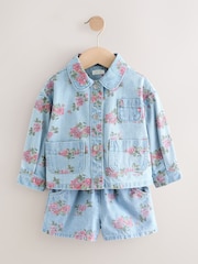Blue Denim 100% Cotton Printed Shacket and Shorts Set (3mths-7yrs) - Image 5 of 10