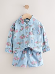 Blue Denim 100% Cotton Printed Shacket and Shorts Set (3mths-7yrs) - Image 6 of 10