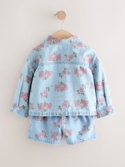Blue Denim 100% Cotton Printed Shacket and Shorts Set (3mths-7yrs) - Image 7 of 10