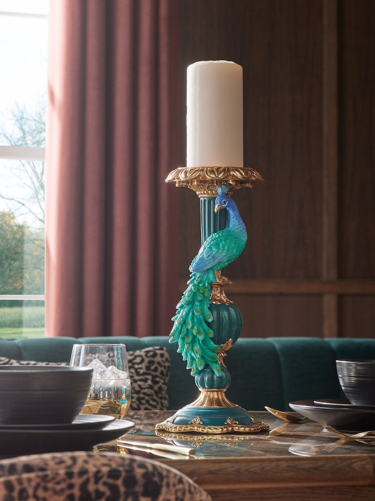 Teal Blue Peacock Candle Holder - Image 1 of 6