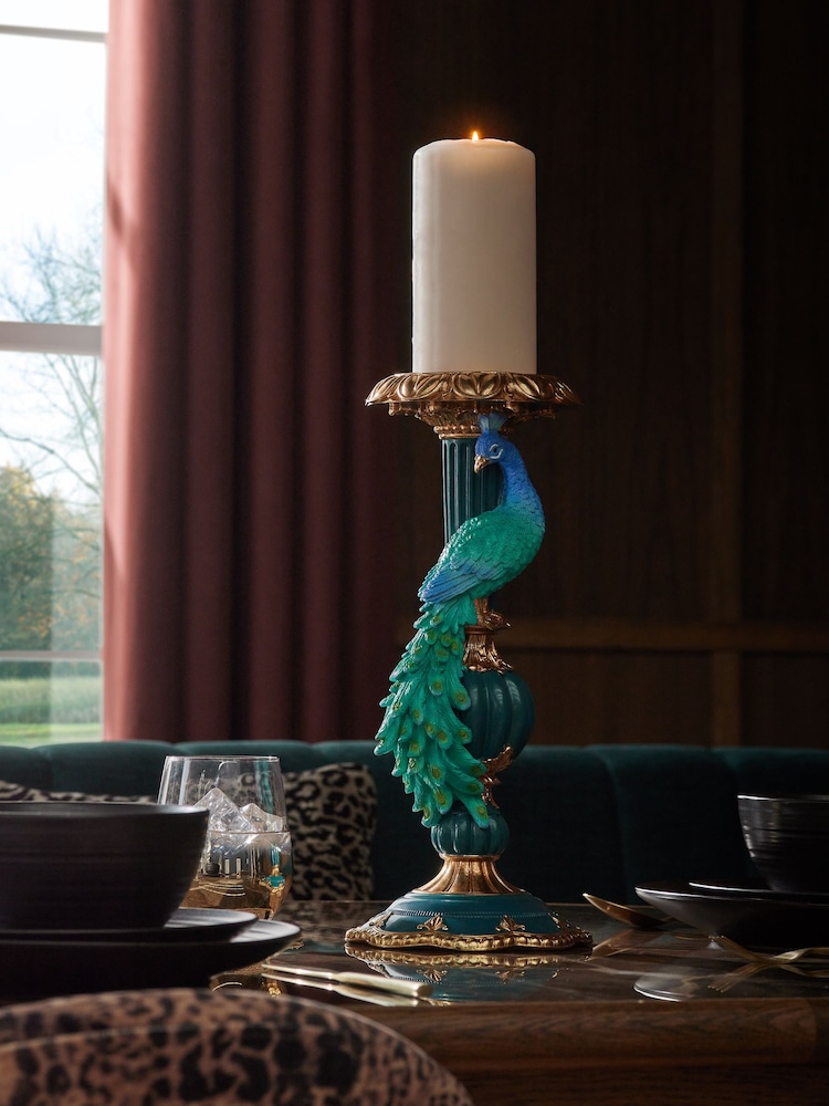 Teal Blue Peacock Candle Holder - Image 2 of 6