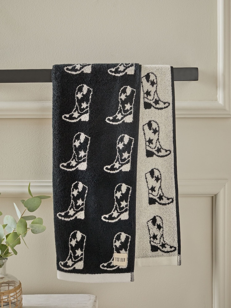 Black/White Natural Cowboy Boots Towels with 100% Cotton - Image 1 of 2