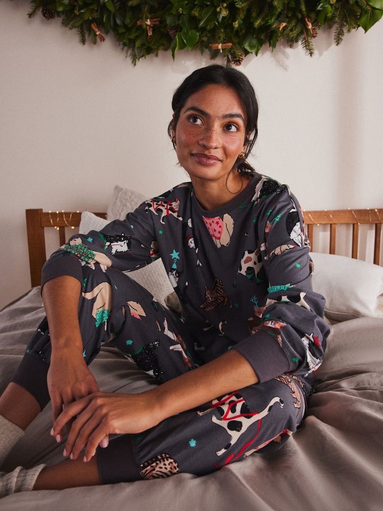 Grey Christmas Cats Christmas Cosy Long Sleeve Pyjamas - Image 1 of 13