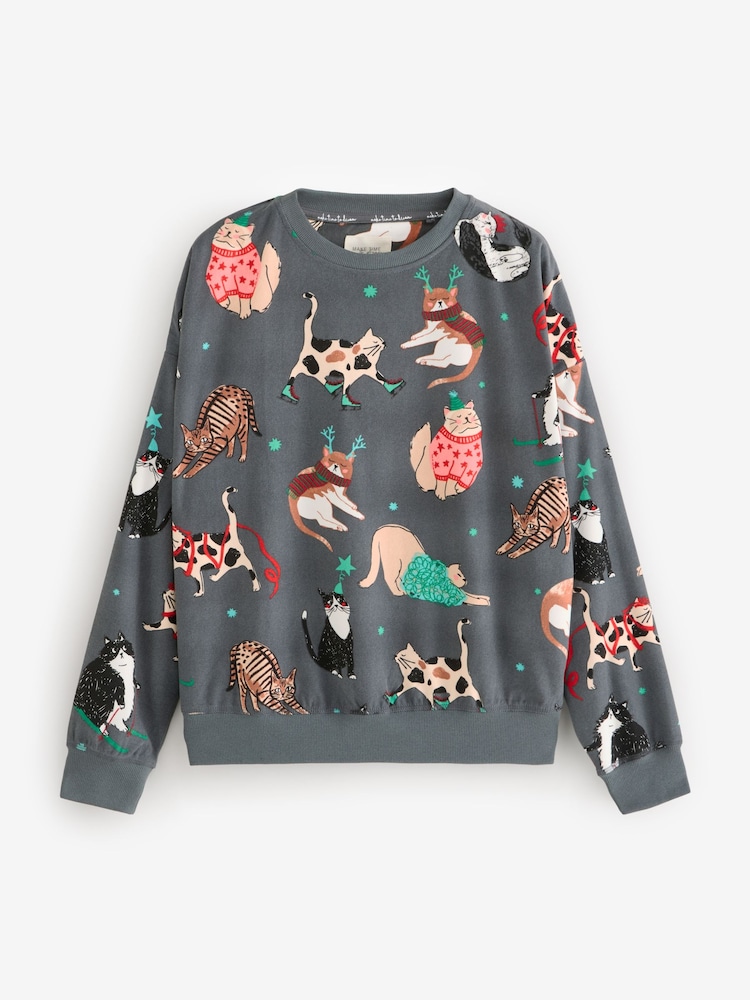 Grey Christmas Cats Christmas Cosy Long Sleeve Pyjamas - Image 10 of 13