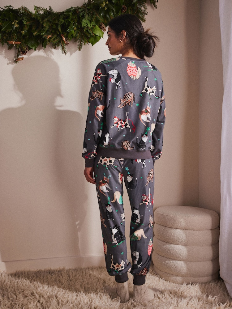 Grey Christmas Cats Christmas Cosy Long Sleeve Pyjamas - Image 3 of 13