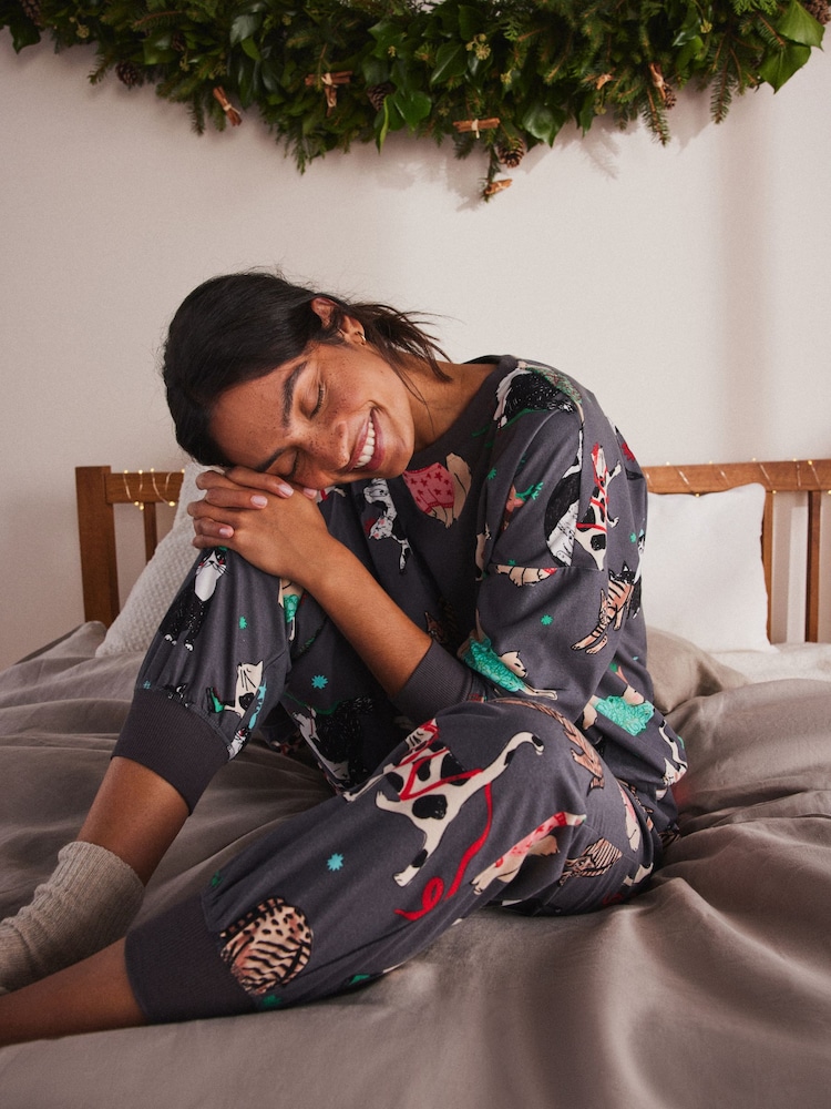 Grey Christmas Cats Christmas Cosy Long Sleeve Pyjamas - Image 4 of 13