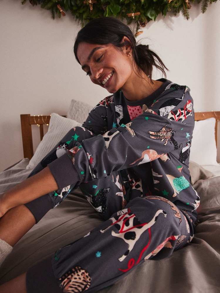 Grey Christmas Cats Christmas Cosy Long Sleeve Pyjamas - Image 5 of 13