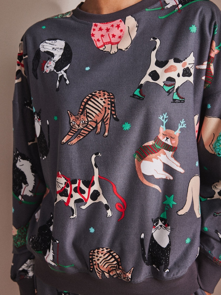 Grey Christmas Cats Christmas Cosy Long Sleeve Pyjamas - Image 8 of 13