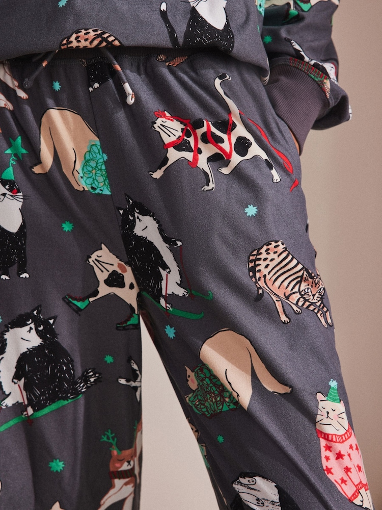 Grey Christmas Cats Christmas Cosy Long Sleeve Pyjamas - Image 9 of 13