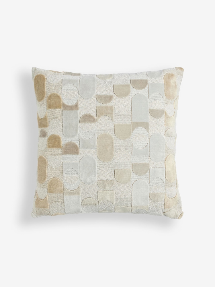 Light Natural 43 x 43cm Geometric Curve Cut Velvet Cushion - Image 3 of 5