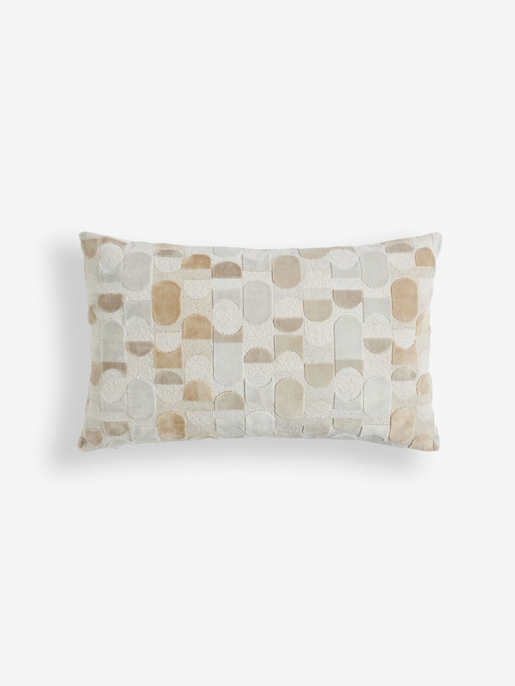 Light Natural 40 x 59cm Geometric Curve Cut Velvet Cushion - Image 3 of 5