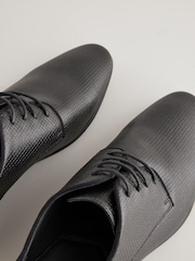 Black Embossed Square Toe Derby Shoes - Image 4 of 6